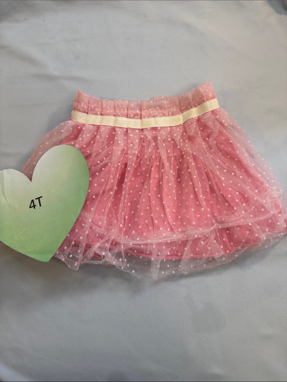 deux par deux Pink Polka Dot Tulle Skirt with Cream Waistband